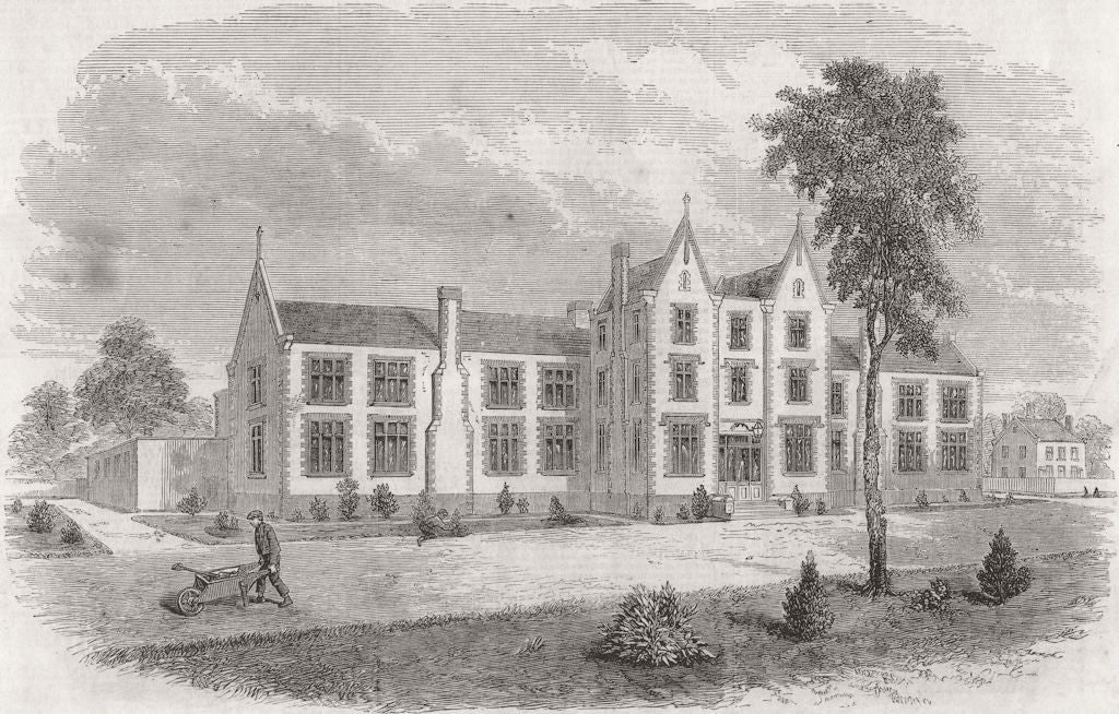 HORNSEY. New Parish Schools, Rd, Holloway 1858 old antique print picture
